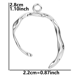 Detailed view of silver stainless steel irregular pendant with measurement dimensions