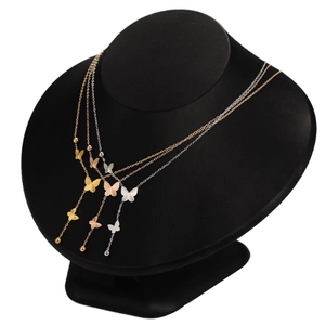 Three-color butterfly tassel Y-shaped necklaces in gold silver and rose gold finishes