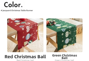 Dettaglio della trama jacquard del runner da tavola natalizio con palline e fiocchi di neve