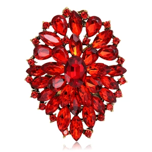 Vintage Crystal Sunburst Brooch For Women Alloy Rhinestone Elegant Suit Pin Jewelry Fashion Accessory