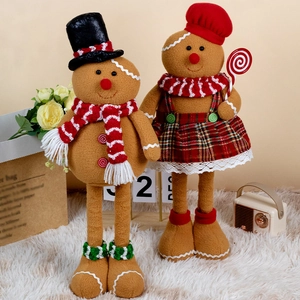 Christmas Gingerbread Man Plush Doll Retractable Telescopic Leg Ornament Tabletop Decoration Festive Chef Style Figurine