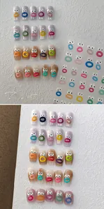 3D cartoon monster nail stickers featuring cute big eyes and colorful 3D jelly textures