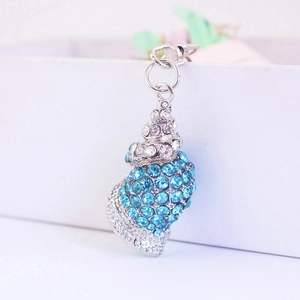 Portachiavi a conchiglia con strass blu e base in metallo argentato per borsa