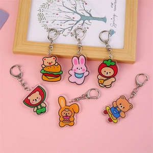 Set of 6 cute acrylic cartoon bear and rabbit keychains for bag charms and gifts