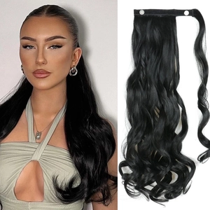 Wrap Around Ponytail Extension Long Curly Large Wave Synthetic High Temperature Fiber Hairpiece For Women