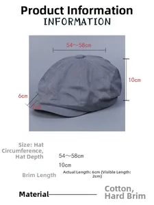 Detail view of retro dark grey newsboy cap showing cotton twill texture and dimensions