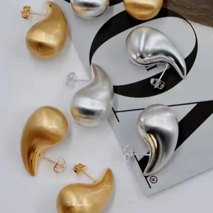 Orecchini a Bottone a Goccia in Rame Spazzolato di Moda per Donna Semplice Individuale Minimalista Oro Argento Orecchini in Metallo
