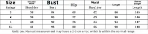 Size chart for V-neck crochet maxi dress showing shoulder, bust, and waist measurements in cm