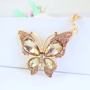 Golden butterfly keychain with sparkling champagne crystals and rhinestones charm