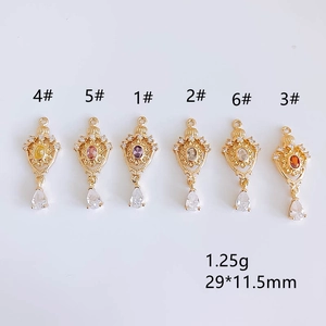 18K gold plated teardrop crown charms with zircon inlay for DIY jewelry making