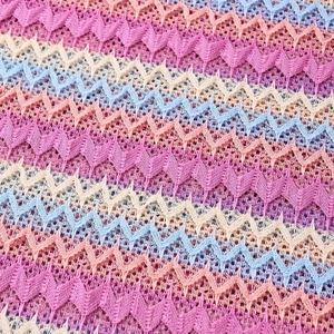 Vue macro détaillée de la maille zigzag multicolore avec une texture ajourée respirante