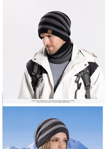 Detailed knit texture of winter thermal hat and neck gaiter set with fleece lining