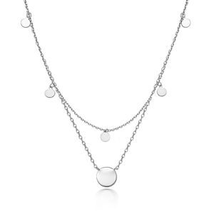 Minimalist double layer 925 sterling silver necklace with geometric round disc pendants