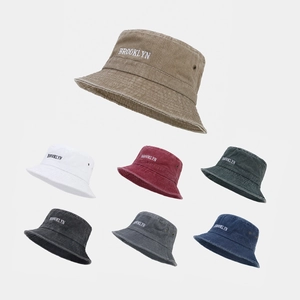 Chapeau Bob En Coton Lavé Broderie Lettres Brooklyn Vintage Protection Solaire Décontracté Pour Hommes Femmes