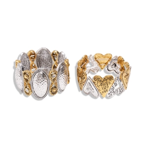 Ensemble de deux bracelets cœur bicolores avec strass et gravures inspirantes