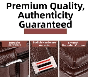 Close-up of brown pebbled leather texture, silver hardware and H-shaped buckle detail