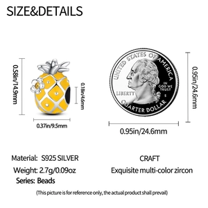 Size specifications of the S925 silver pineapple bead with multi-color zircon accents