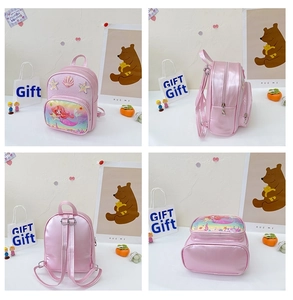 Detailed views of the pink mermaid backpack showing front, side, and rear angles