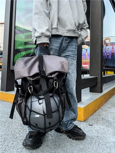 Large basketball sports backpack in dark grey with helmet mesh pocket and ergonomic straps
