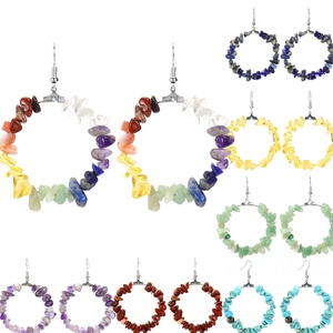 Natural Stone Gravel Hoop Earrings Irregular Crystal Beaded Bohemian Style Jewelry For Women With Stainless Steel Earring Post