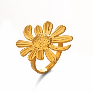 Bague tournesol minimaliste en acier inoxydable doré avec anneau ouvert et réglable