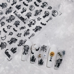 Halloween Nail Stickers 5D Embossed PET Self Adhesive Decals Pumpkin Ghost Bat Skeleton Design For Women DIY Manicure