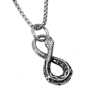 Vintage silver snake infinity pendant necklace for men with textured box chain
