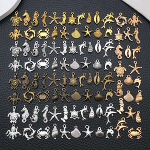 Mixed ocean theme metal charms including starfish and turtles for DIY jewelry making