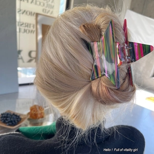 Star-shaped striped hair claw clip with colorful patterns for elegant Korean updo styling