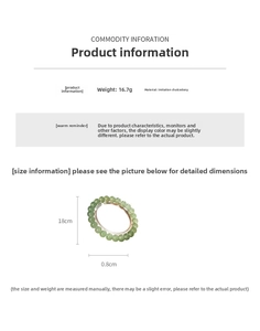 Detail of green chalcedony beaded bracelet showing 18cm length and 16.7g weight specifications