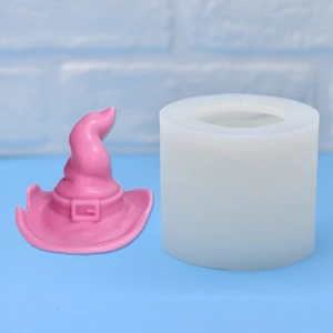 Wizard hat silicone mold for DIY candles and soaps with pink finished product sample