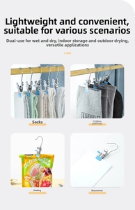 Detail of stainless steel hook clip with blue non-slip coating for multi-purpose storage