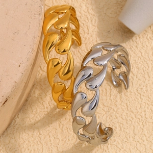 Polished stainless steel 18K gold and silver open teardrop cuff bracelets for women