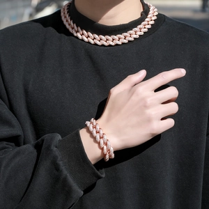 Men's 20mm Miami Cuban link bracelet and necklace set in rose gold with zircon inlay