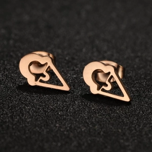 Creative rose gold stainless steel ice cream cone stud earrings with hollow design