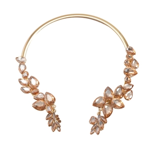 Golden palace style choker with champagne crystals in a teardrop leaf pattern