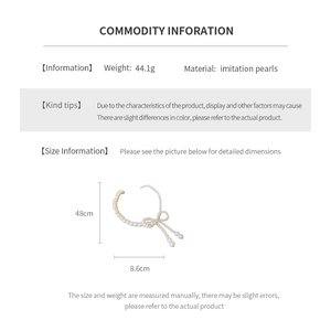 Dimensioni dettagliate della collana di perle da 48cm con fiocco largo 8,6cm