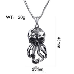 Octopus skull pendant measurements: 43mm height, 23mm width, 20g weight on silver chain