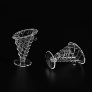 Miniature clear plastic ice cream cone molds with grid texture and base for DIY crafts