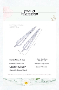 Silver metal hair clips with rhinestones, 7x1.5cm geometric design, 10g set detail