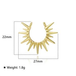Golden sunburst necklace connector pendant with 22mm x 27mm dimensions and 1.8g weight