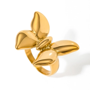 Elegant gold butterfly ring in polished stainless steel on a clean white background