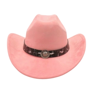 Western Cowboy Hat Suede Felt Wide Brim Vintage Fedora With Lion Head Greek Key Medallion Medallion Buckle Accessories