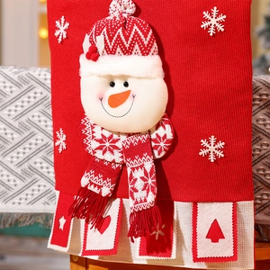 Christmas chair cover with 3D snowman design in red and white knitted fabric