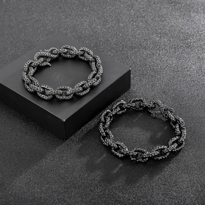 Men Chain Bracelet 316L Stainless Steel Retro Hammered Texture Industrial Style Oxidized Black Fashion Jewelry For Men