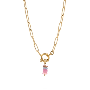 Golden paperclip chain necklace with colorful turquoise beads and round spring clasp
