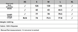 Size chart for high collar suede jacket showing measurements in cm for sizes S to L