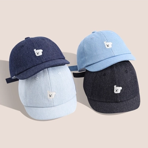 Casquette De Baseball Pour Tout-Petit Denim Coton Respirant Protection Solaire Extérieur Style Japonais Chiot Ours Brodé