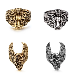 Lion Head Eagle Men Rings Stainless Steel Animal Relief Hip Hop Punk Retro Jewelry Vintage Biker Style Band