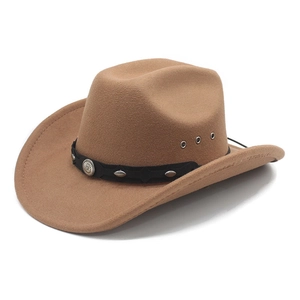 Chapeau de cowboy en laine marron avec bande à rivets et œillets métalliques